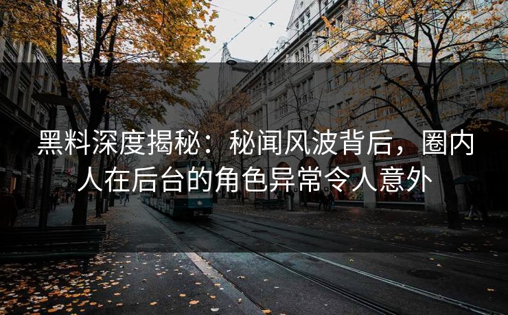 黑料深度揭秘：秘闻风波背后，圈内人在后台的角色异常令人意外  第1张