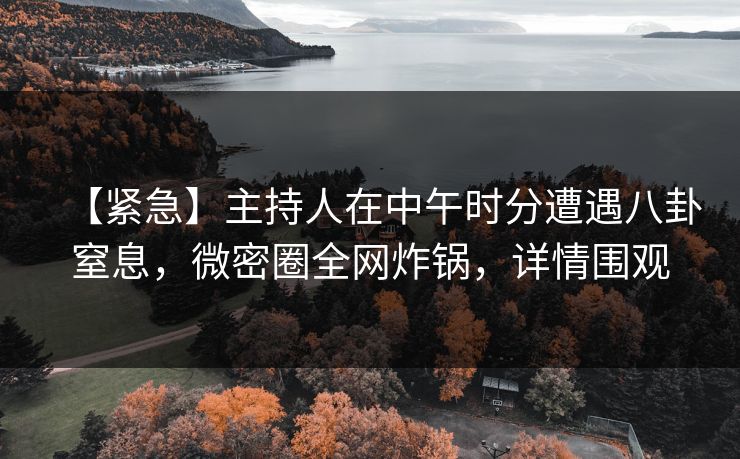 【紧急】主持人在中午时分遭遇八卦窒息，微密圈全网炸锅，详情围观