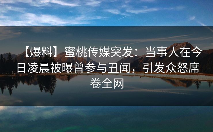 【爆料】蜜桃传媒突发：当事人在今日凌晨被曝曾参与丑闻，引发众怒席卷全网